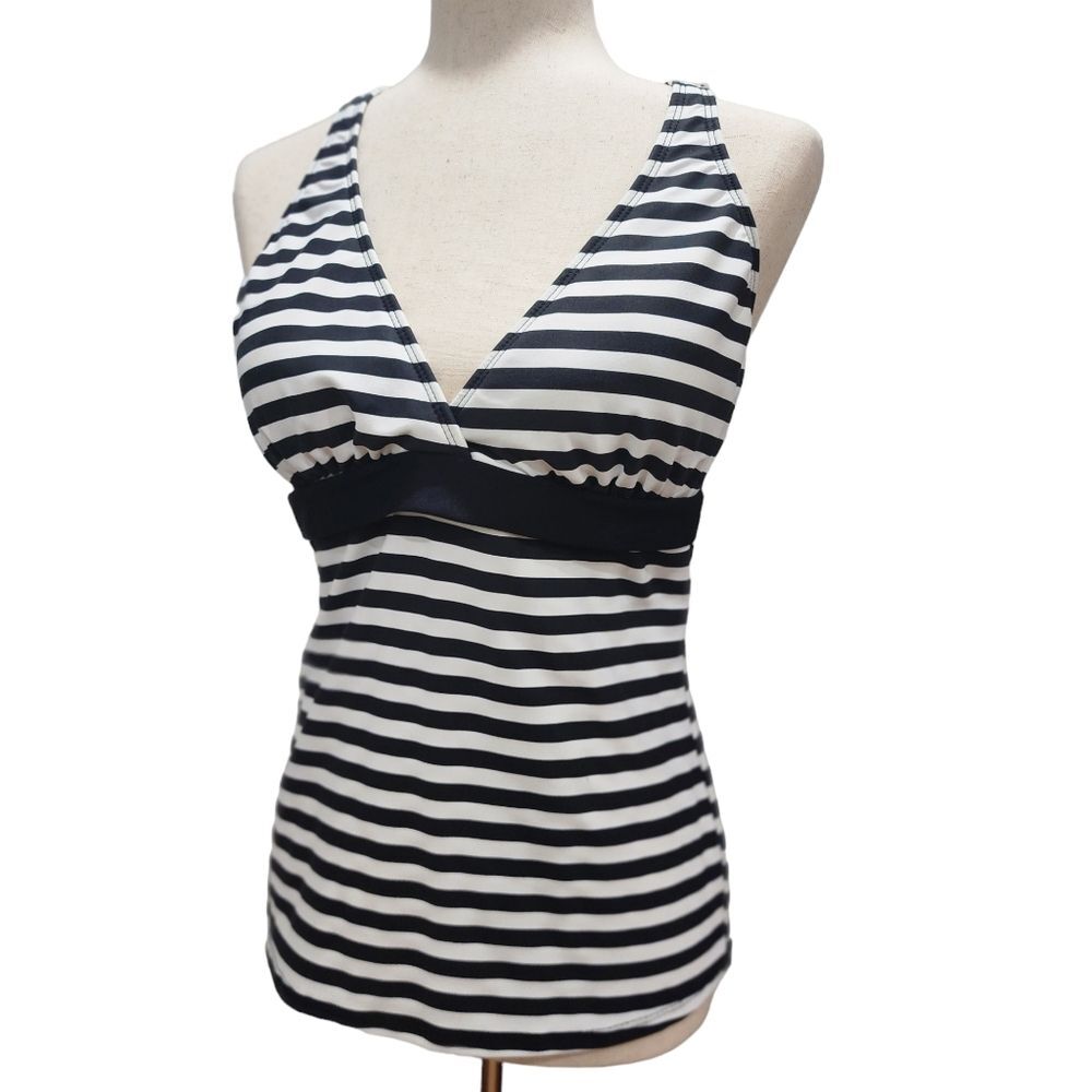 Next by‎ Athena Swimwear Black White Stripe Bathing Suit Tankini Top Size 36 B/C